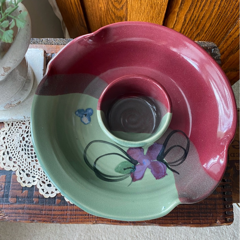 Studio Pottery Oven Safe Chip & Dip Bowl Large 10" Kent A. Follette
